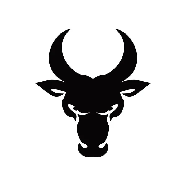 Modèle Logo Silhouette Tête Taureau Simple Animal Sauvage Avec Icône — Image vectorielle