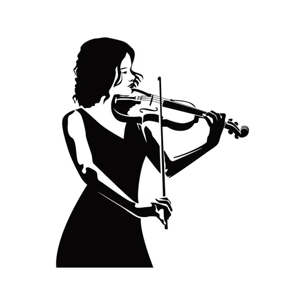 Violinist Siluett Design Mall Kvinna Spela Fiol Ikon Tecken Och — Stock vektor