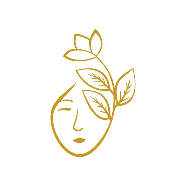 Шаблон Логотипа Девушки Природы Женское Лицо Цветочным Значком Знаком Символом — стоковый вектор