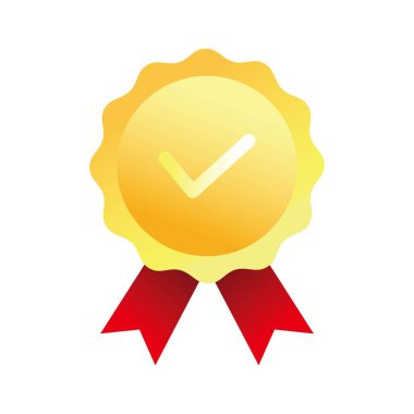 Onay simgesi tasarımı. Bilgisayar, web ve mobil uygulama için işaretleme vektörlü madalya.