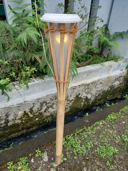 Bamboo lightning outdoor Lamp pole set. Architecture outdoor electric equipment elements.