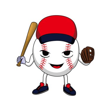 baseball character design. ball mascot with bat and glove. American sport sign and symbol.