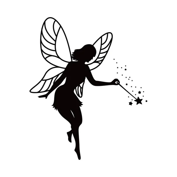 Fairy Silhouette Butterfly Girl Sign Symbol Fantasy Creature Vector Illustration — Stok Vektör