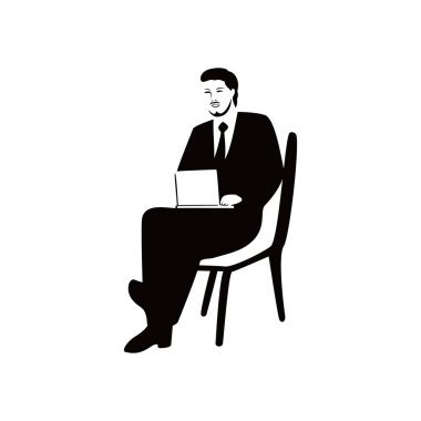 İş adamı silueti tasarımı. Takım elbiseli, güneş gözlüklü ve sembollü adam..