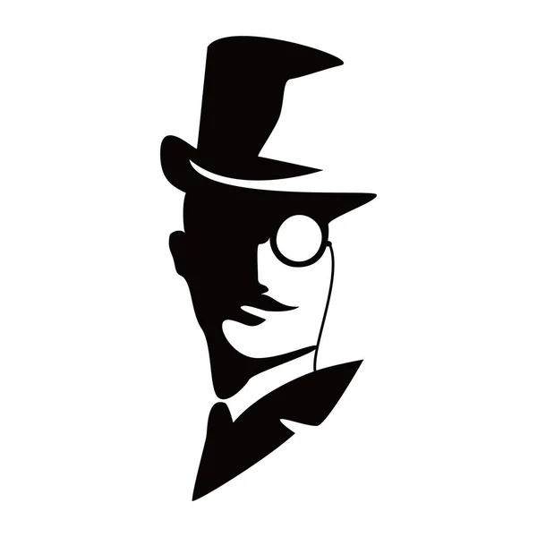 Modèle Logo Gentleman Design Homme Avec Chapeau Icône Signe Symbole — Image vectorielle