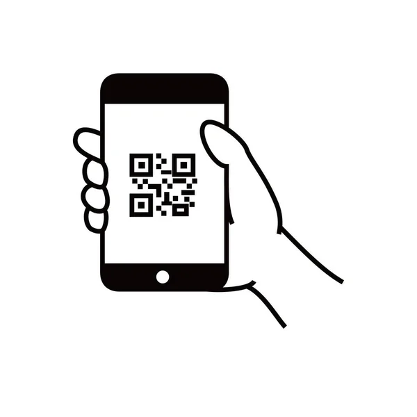 Ícone Digitalização Código Smartphone Mão Segurando Telefone Celular Estilo Linha — Vetor de Stock