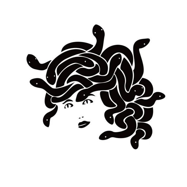 Modelo Logotipo Cabeça Medusa Personagem Mitologia Grega Antiga Mulher Com —  Vetores de Stock