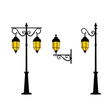 set of vintage lamp design. retro street light decoration.