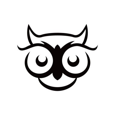 Sevimli baykuş suratlı siluet tasarımı. Gece kuşu işareti ve sembolü.