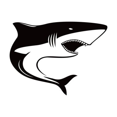 Köpekbalığı silueti tasarımı. Denizdeki yırtıcı hayvan işareti ve sembolü.