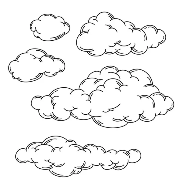 Umrissene Wolkenvektorillustration Sammlung Weißer Wolken Vektorgrafiken