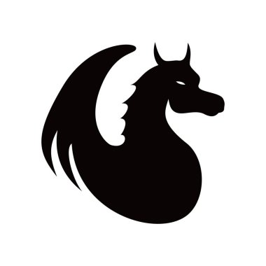 ejderha silueti logosu vektör çizimi. Mitoloji canavarı işareti ve sembolü.