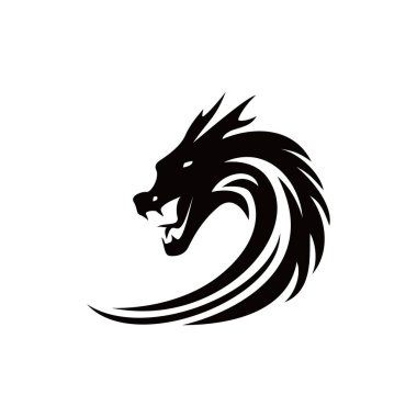 ejderha silueti logosu vektör çizimi. Mitoloji canavarı işareti ve sembolü.