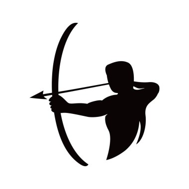 Archer Siluet ikon tasarımı. İnsan ve ok işareti ve sembol. avcı vektör çizimi.