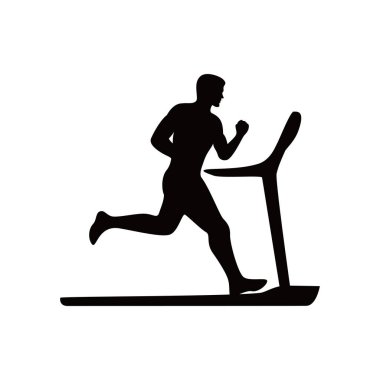 Koşu bandı siluet tasarımında çalışan adam. spor salonu işareti ve sembol.