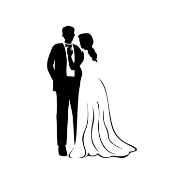 Köprü ve damat silueti vektör çizimi. Düğün işareti ve sembol. romantik çift..