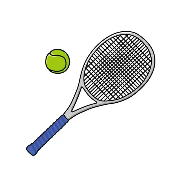 Tennisschläger Und Ball Design Vektor Zeichen Und Symbol Für Sportgeräte lizenzfreie Stockillustrationen