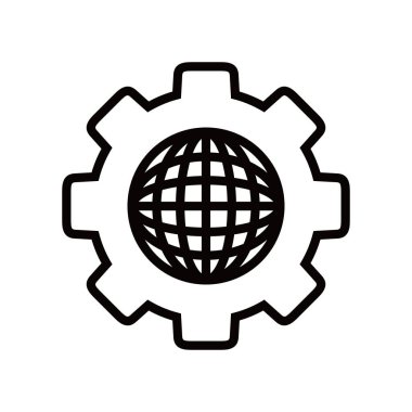 Gear küresel çizgi simgesi tasarımı. Genel ticari simge özeti