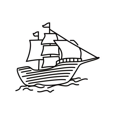 Tahta gemi silueti tasarımı. Antika okyanus taşıma işareti ve sembolü.