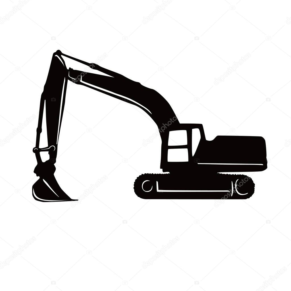 Excavator silhouette design. heavy machinery sign and symbol.