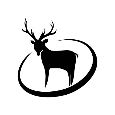 Geyik silueti logosu tasarımı. Vahşi hayvan işareti ve sembolü.