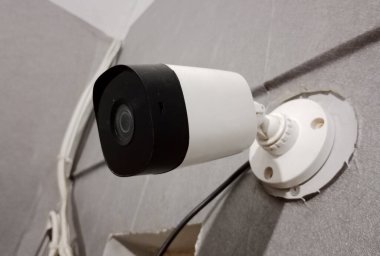 digital security system. monitoring camera equipment in office. building control technology.