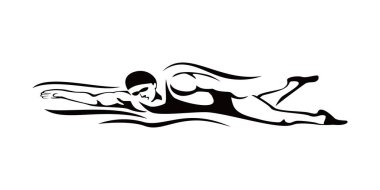 Yüzücü silueti. Su sporu vektör illüstrasyonu. Profesyonel erkek atlet.