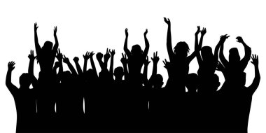 Mutlu kalabalık silueti tasarım çizimi. Konserde kalabalık.
