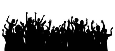 Mutlu kalabalık silueti tasarım çizimi. Konserde kalabalık.
