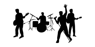 Grup bandı siluet tasarımı. müzik konseri illüstrasyonu.