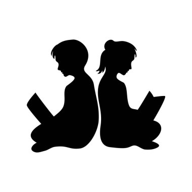 Çocuk kitap siluet tasarımı okudu. eğitim işareti ve sembol.