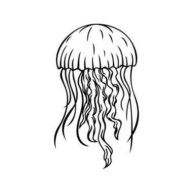 Denizanası silueti tasarımı. Suyun altında vahşi yaşam çizimi.