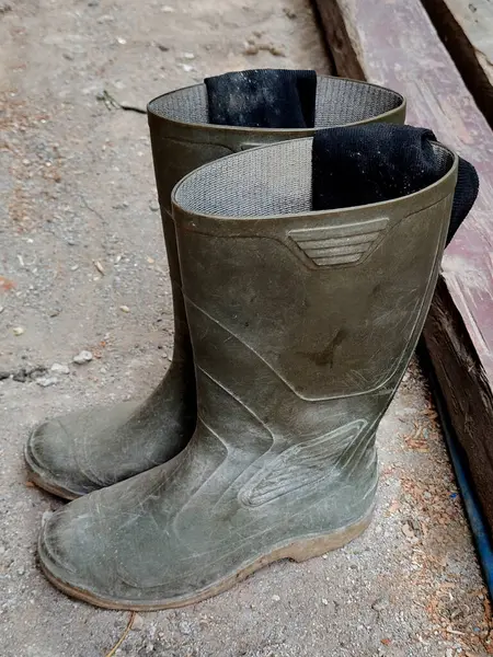 stock image mid height green rubber outdoor gardening wellington boots