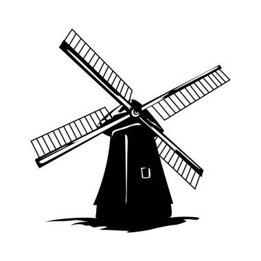 Yel değirmeni siluet tasarımı. Hollanda 'da geleneksel bina.