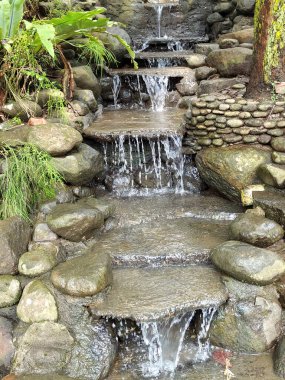 Güzel kaya ve yapraklı mini şelale.