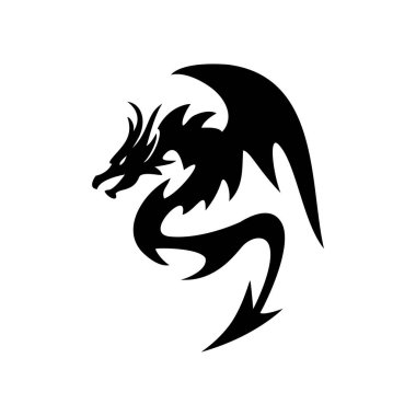 ejderha silueti logosu vektör çizimi. Mitoloji canavarı işareti ve sembolü.