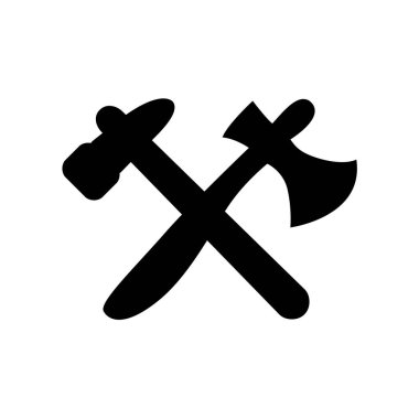 Balta ve çekiç silueti. marangoz araç işareti ve sembol.