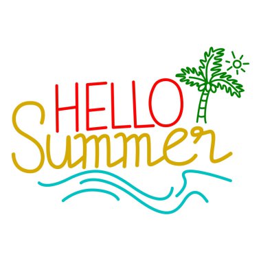 Renkli merhaba yaz tipografi tasarımı.