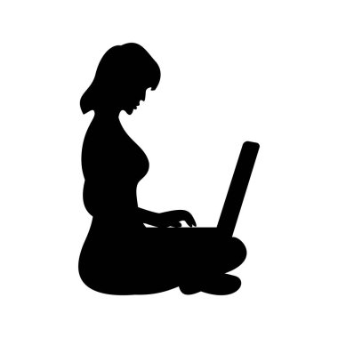Bir bayan dizüstü bilgisayar siluet tasarımı kullanıyor.