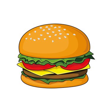 Renkli çizgi film burger çizimi. fast food sembolü.