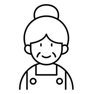 İnce çizgi biçimli vektör illüstrasyon grafik tasarımlı yaşlı kadın simgesi