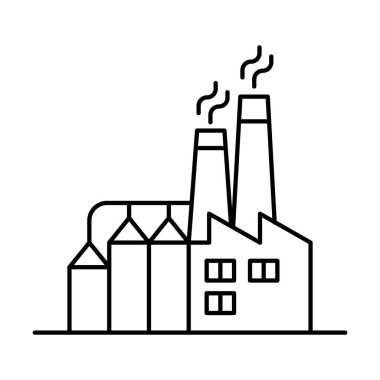 İnce çizgi biçimli vektör illüstrasyon grafik tasarımı içerisindeki fabrika inşa simgesi