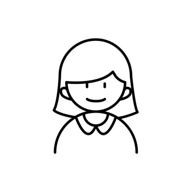 İnce çizgi biçimli vektör çizimi grafik tasarımlı kız simgesi 