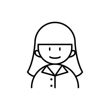 İnce çizgi biçimli vektör çizimi grafik tasarımlı kız simgesi 