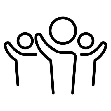 İnsanlar el ikonunu ince çizgi şeklinde kaldırdı. Vektör illüstrasyon grafik tasarımı