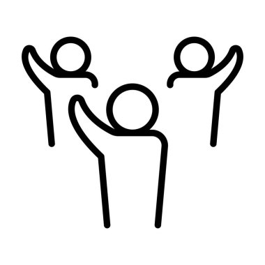 İnsanlar el ikonunu ince çizgi şeklinde kaldırdı. Vektör illüstrasyon grafik tasarımı