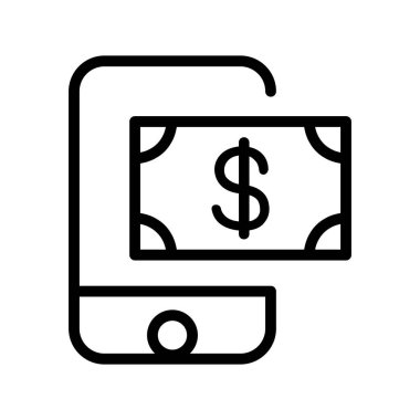 Seyyar bankacılık ikonu ince çizgi şeklinde. Vektör illüstrasyon grafik tasarımı