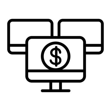 Kripto maden ikonu ince çizgi şeklinde. Vektör illüstrasyon grafik tasarımı