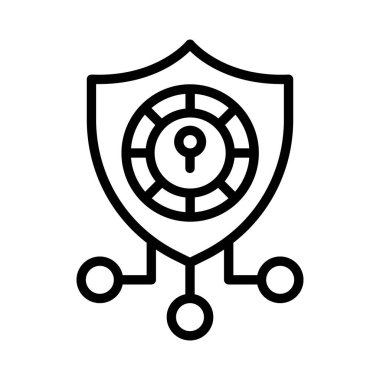 Güvenlik sistemi simgesi ince çizgi şeklinde. Vektör illüstrasyon grafik tasarımı