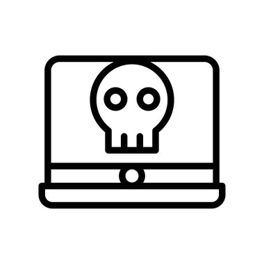 Virüs bilgisayar simgesi ince çizgi şeklinde. Vektör illüstrasyon grafik tasarımı